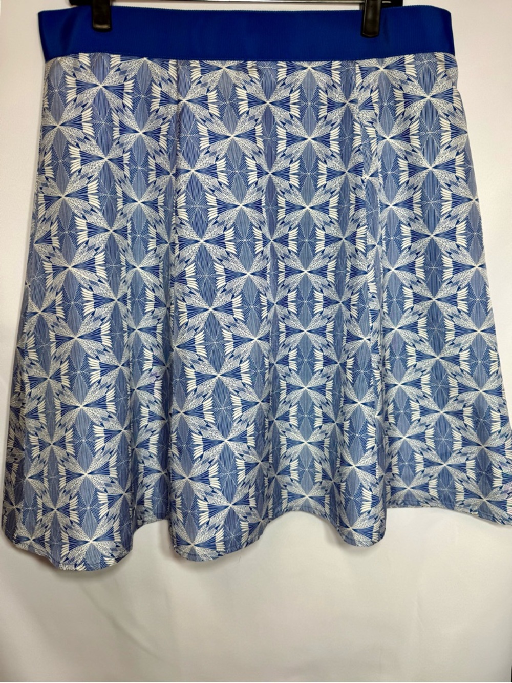 PENDLETON BLUE & WHITE GEO PATTERN SILK RIBBON WAIST ALINE SKIRT SIZE 16P